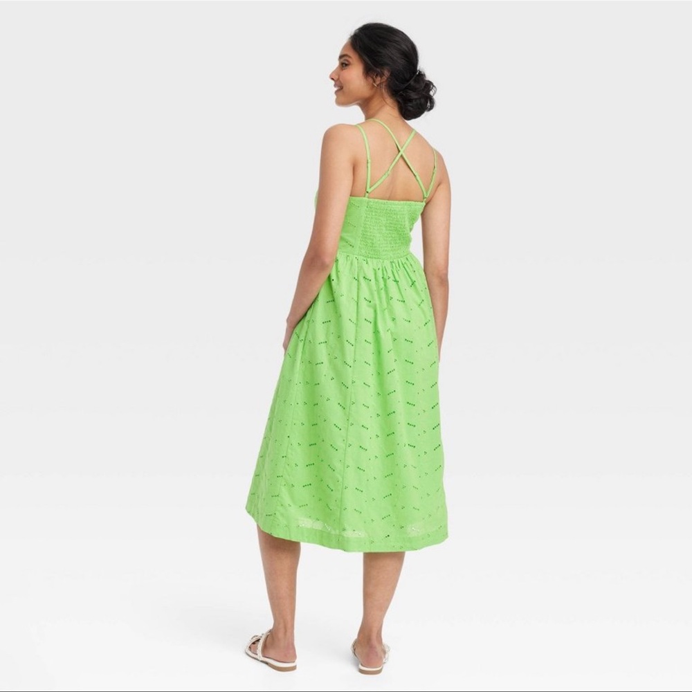 Women's Eyelet Midi Sundress - A New Day Green S - Picture 3 of 3